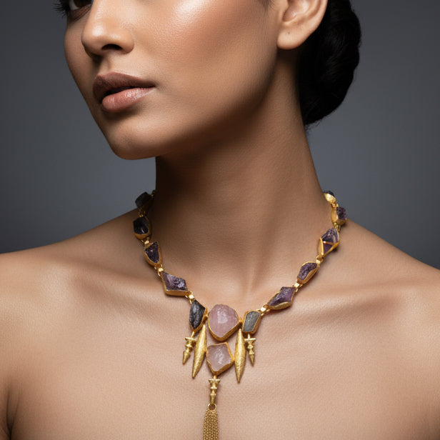 Uncut Amethyst Long Necklace