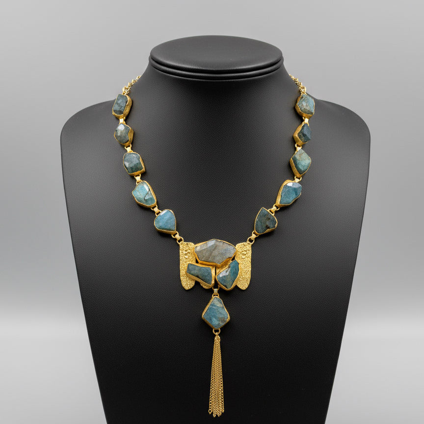 Blue Green uncut stone Necklace