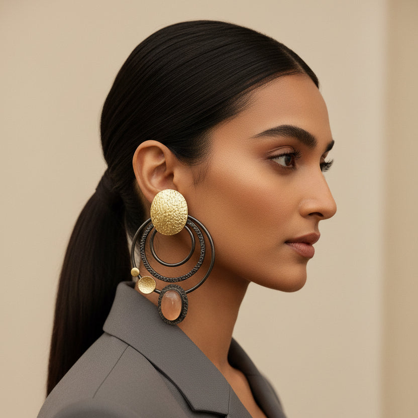 Gold and Silver with Color Stones Earring