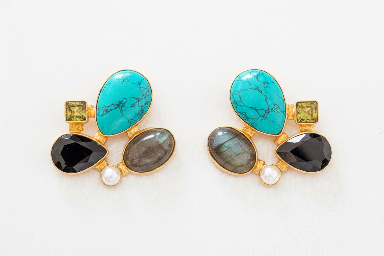 Blue and Maroon Peach Earrings