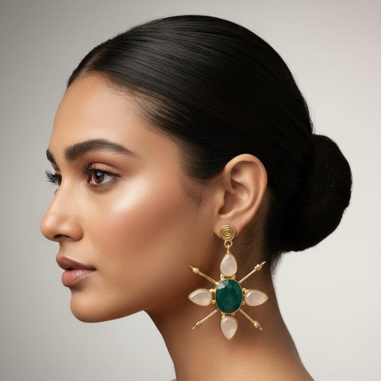 Green Spider Brass Earrings