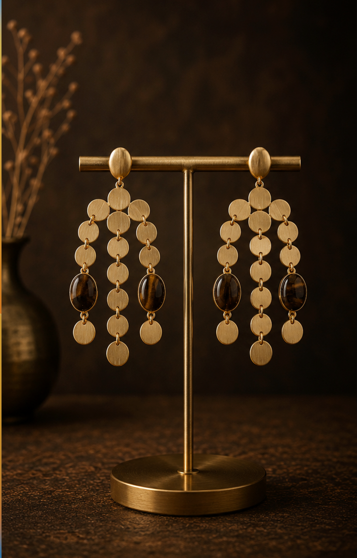 Tiggers Eye Tassel Drop Earrings