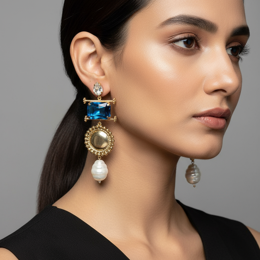 blue stone long earrings