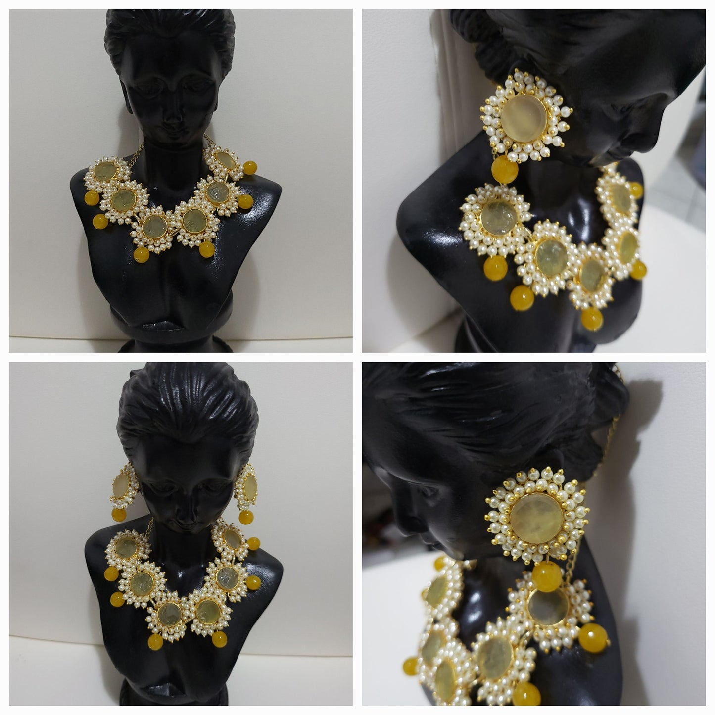 Uncut stones with pearls dressing