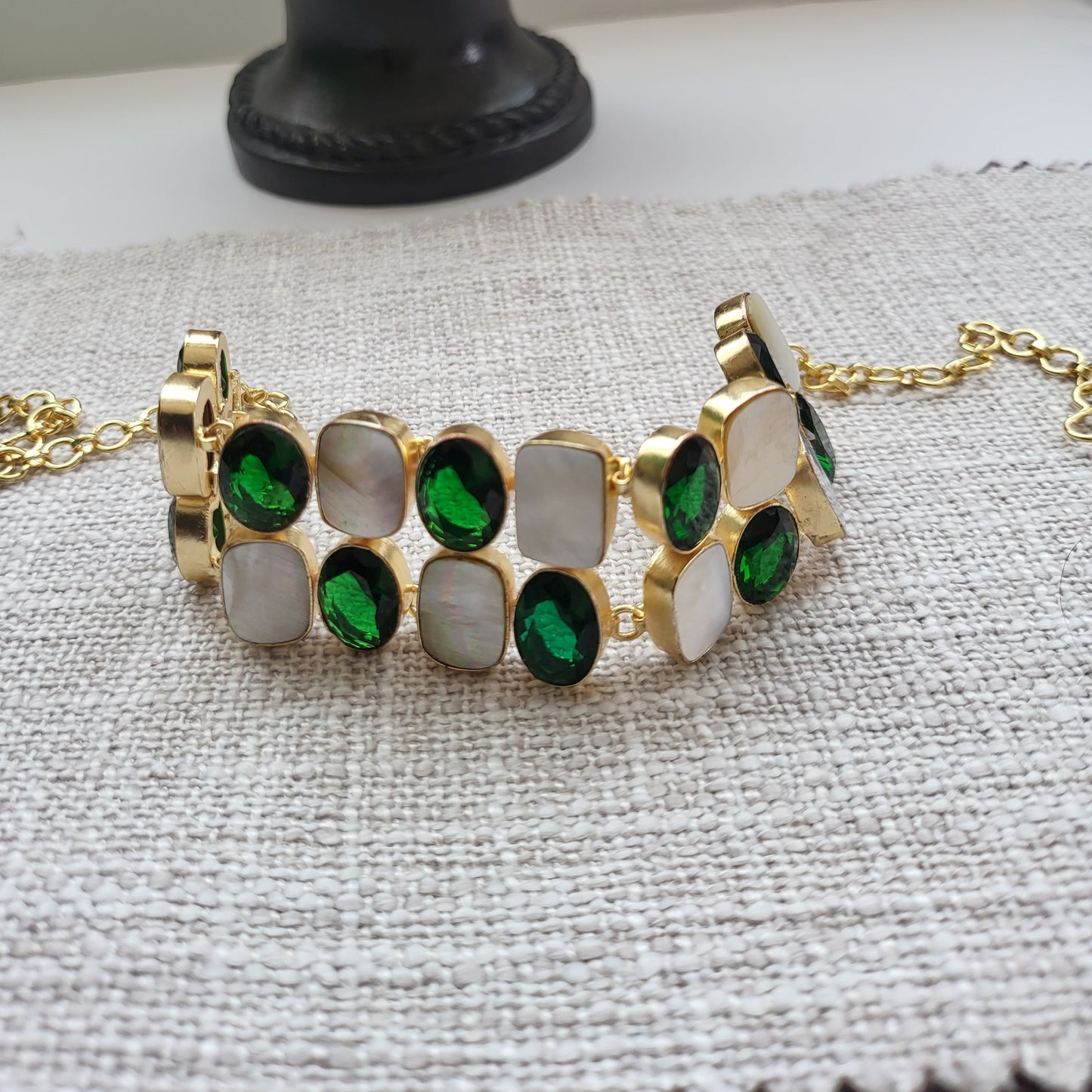 Green and White Stone Choker
