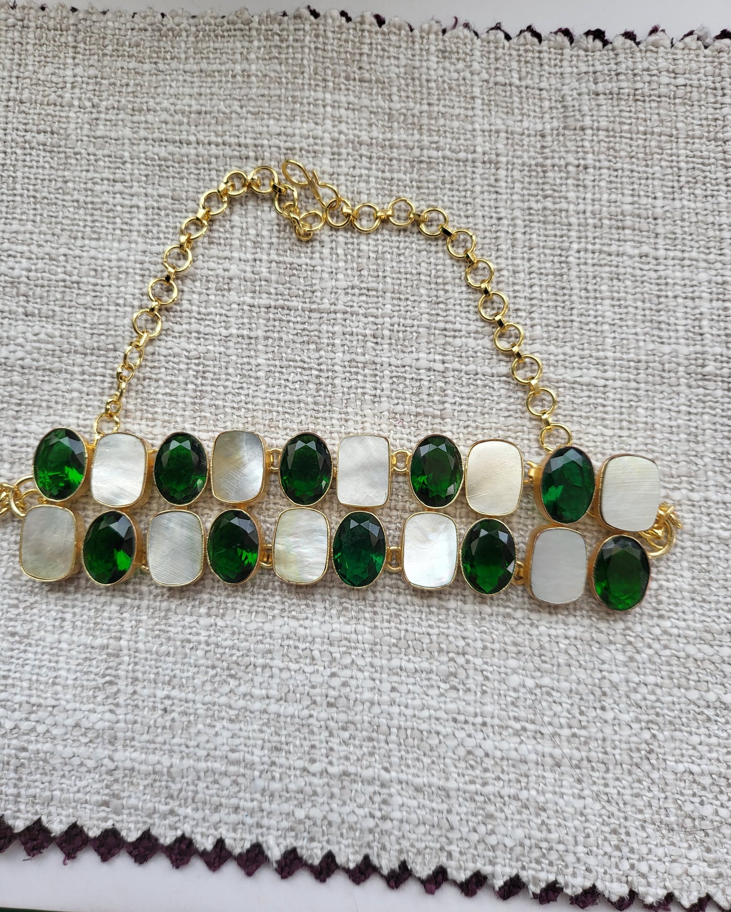 Green and White Stone Choker