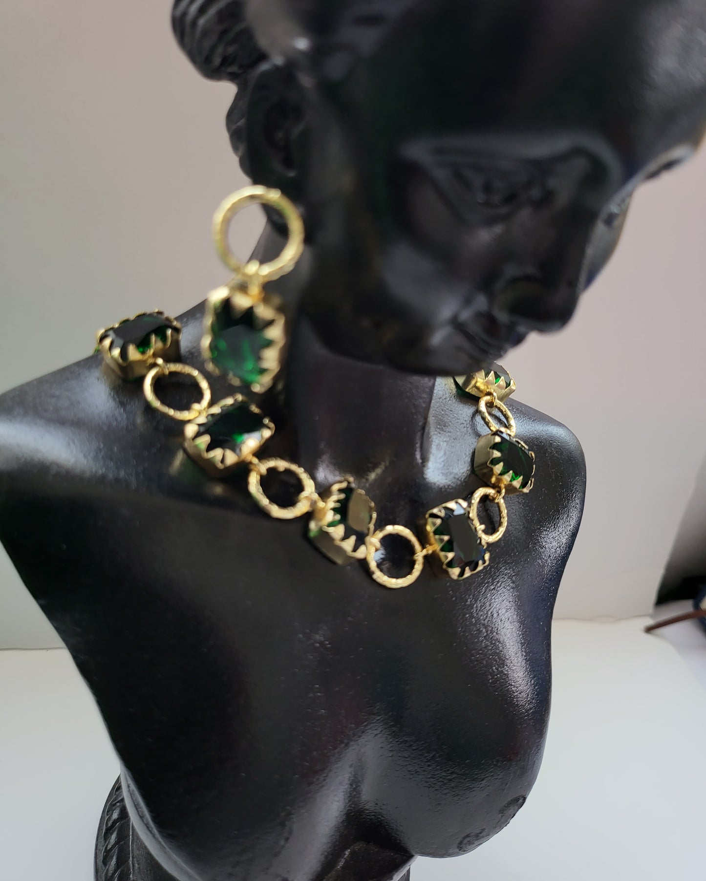 Square Green Stone Necklace Set