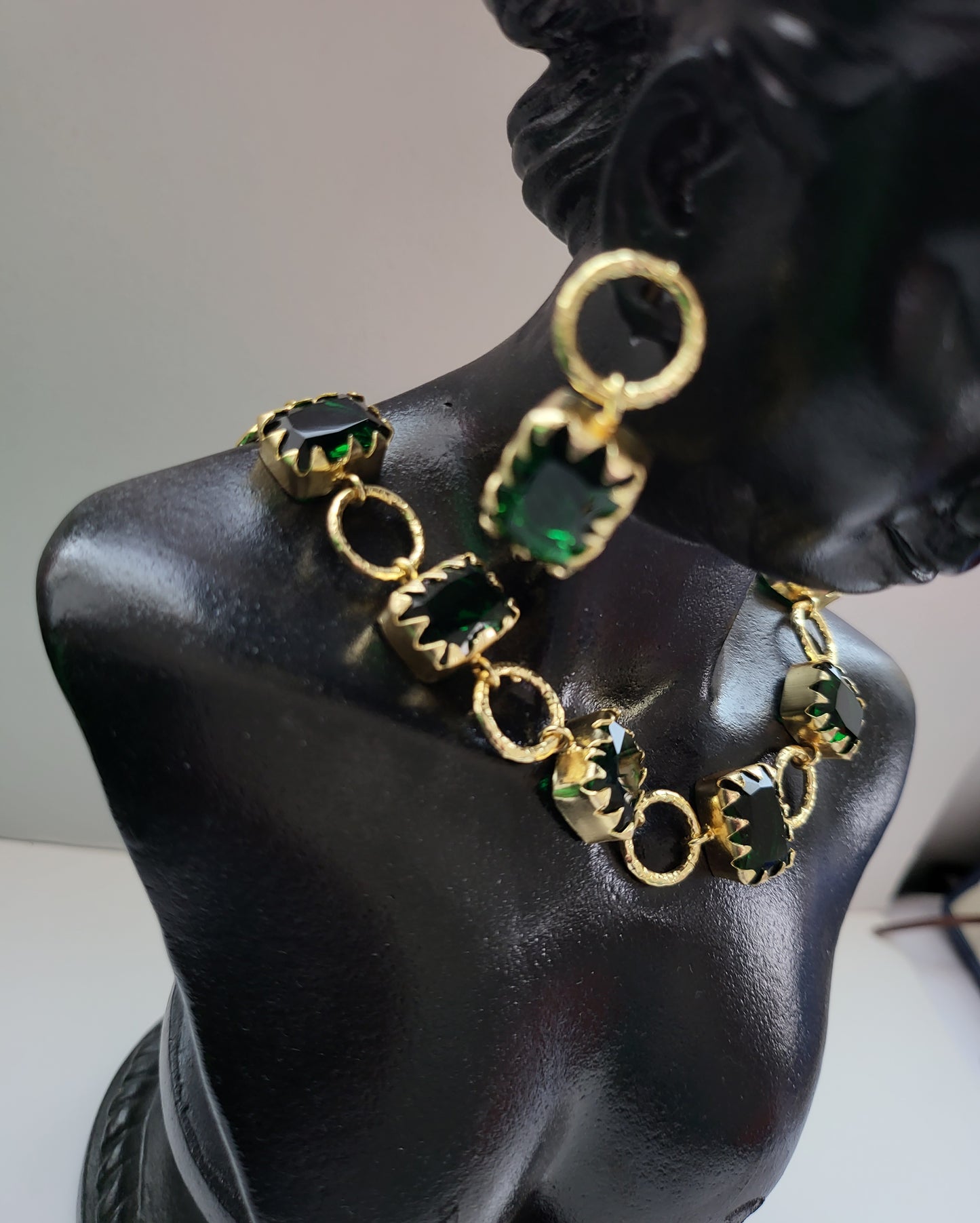 Square Green Stone Necklace Set