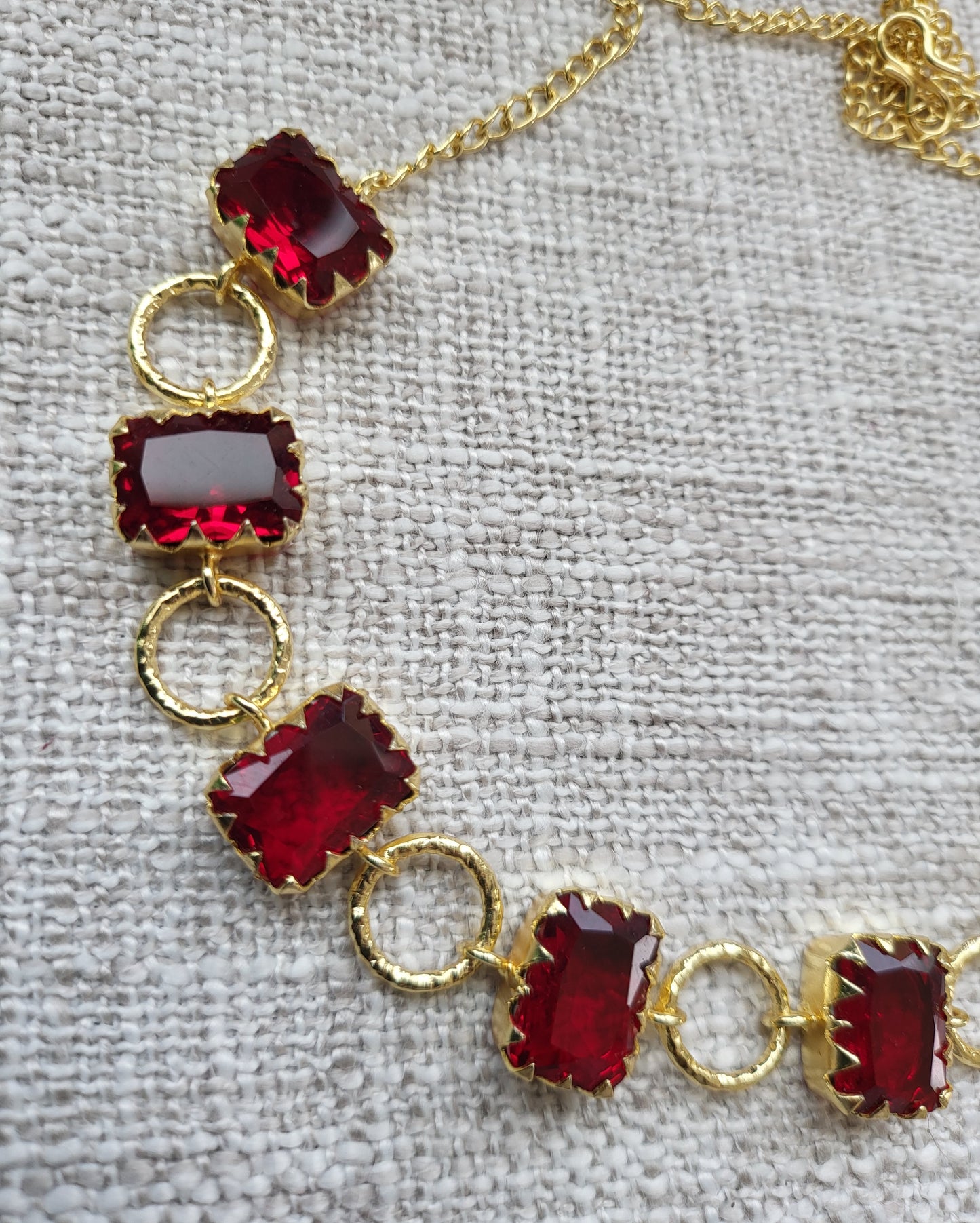 Red Square Stone Necklace