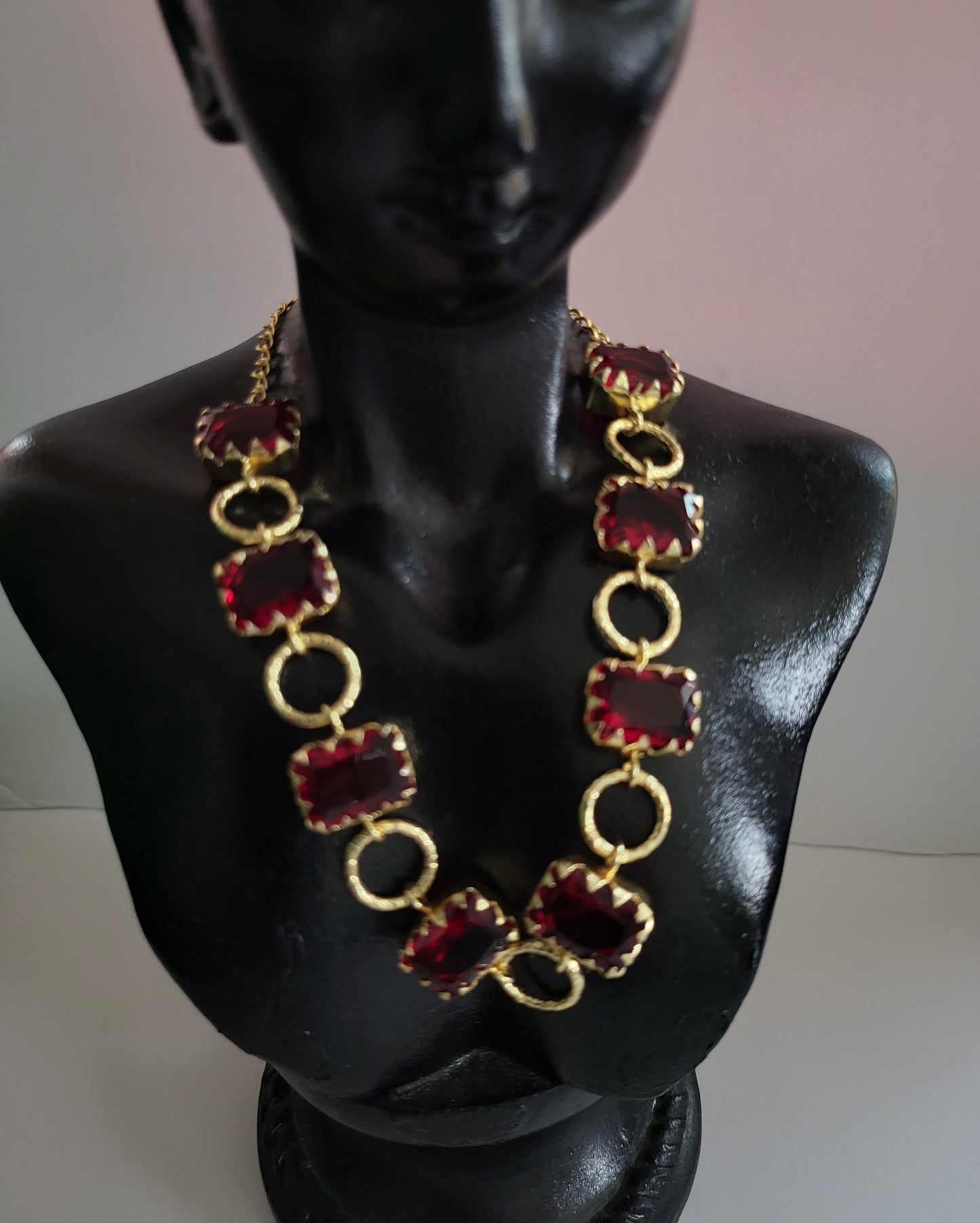 Red Square Stone Necklace