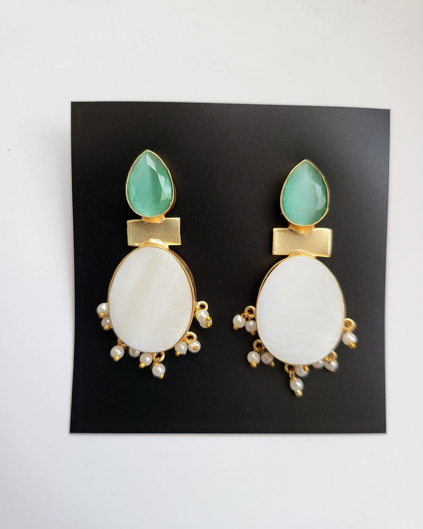White and Green Blue Earrings