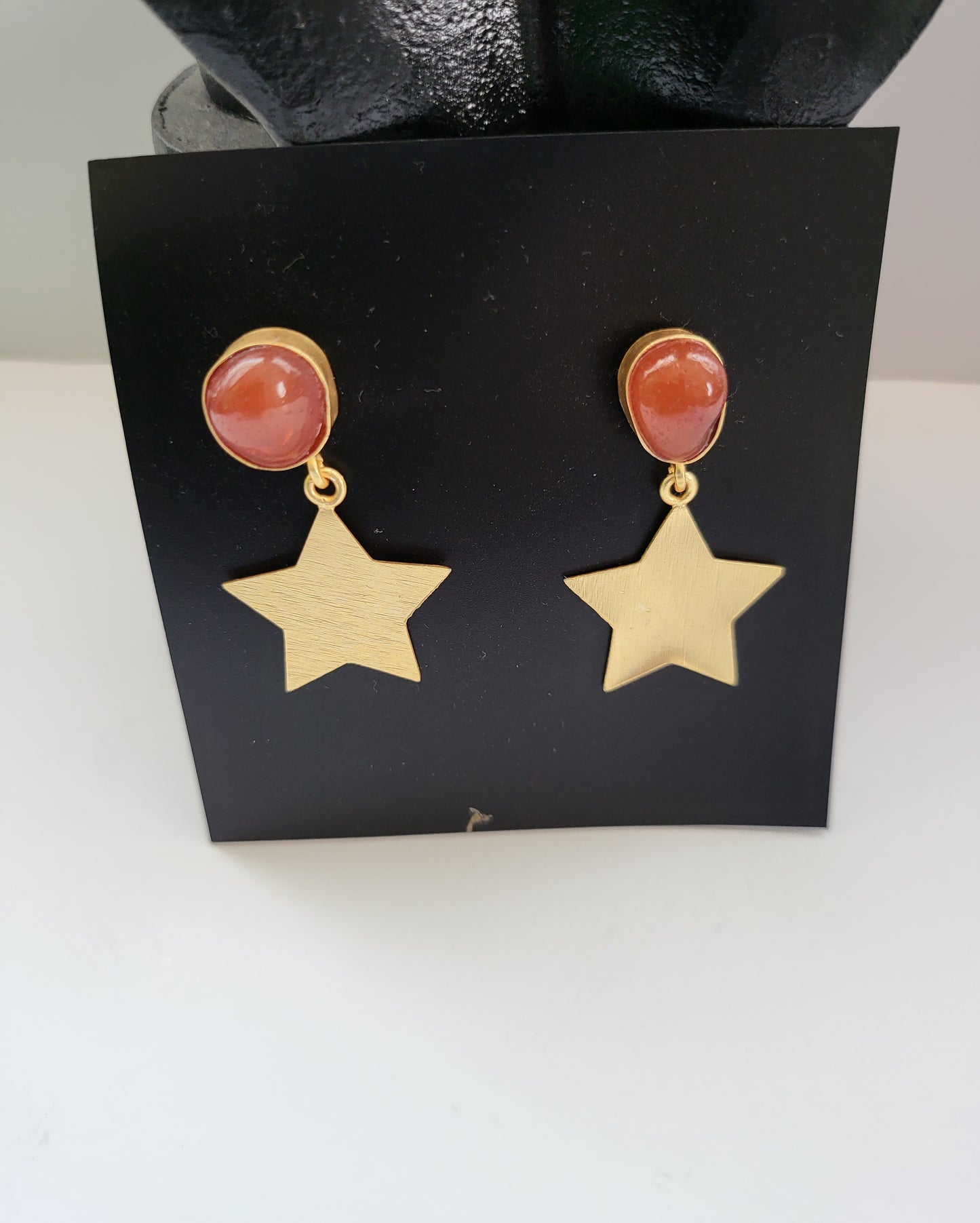 Stary Earrings with Orange Opal