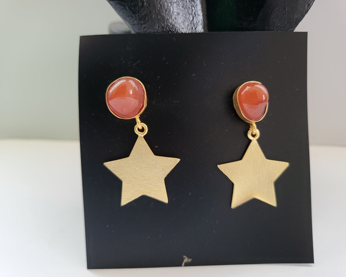 Stary Earrings with Orange Opal