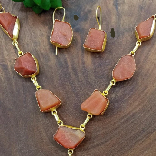 Rust Colour Druzy Stone Necklace Set