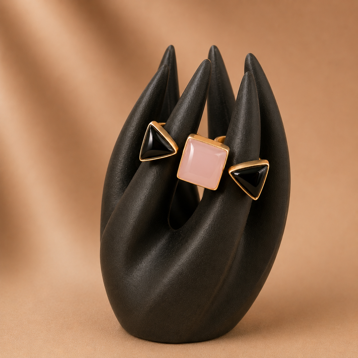 TriGem Statement Ring....Black Pink Black
