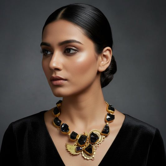Black Uncut stone Necklace