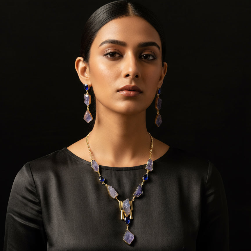 Blue stone with Uncut Beauty Necklace Set