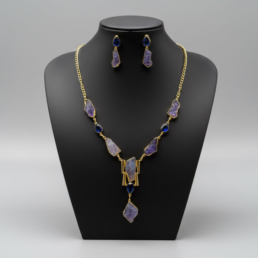 Blue stone with Uncut Beauty Necklace Set