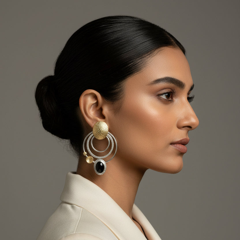 Gold and Silver with Color Stones Earring