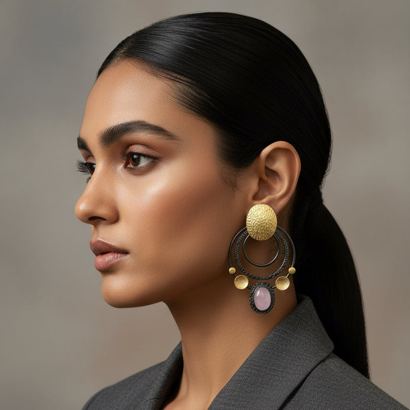 Gold and Silver with Color Stones Earring