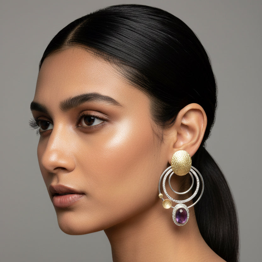 Gold and Silver with Color Stones Earring