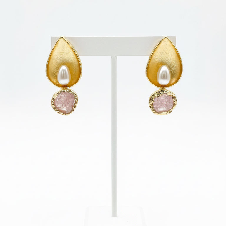 Gold earrings with pearl and gemstone details 