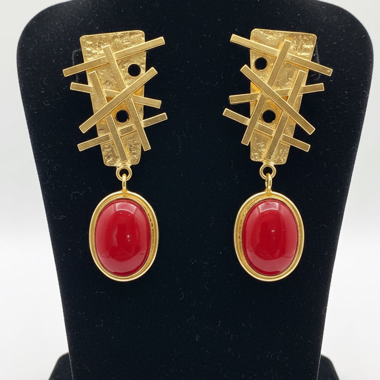 Gold earrings with red stones  