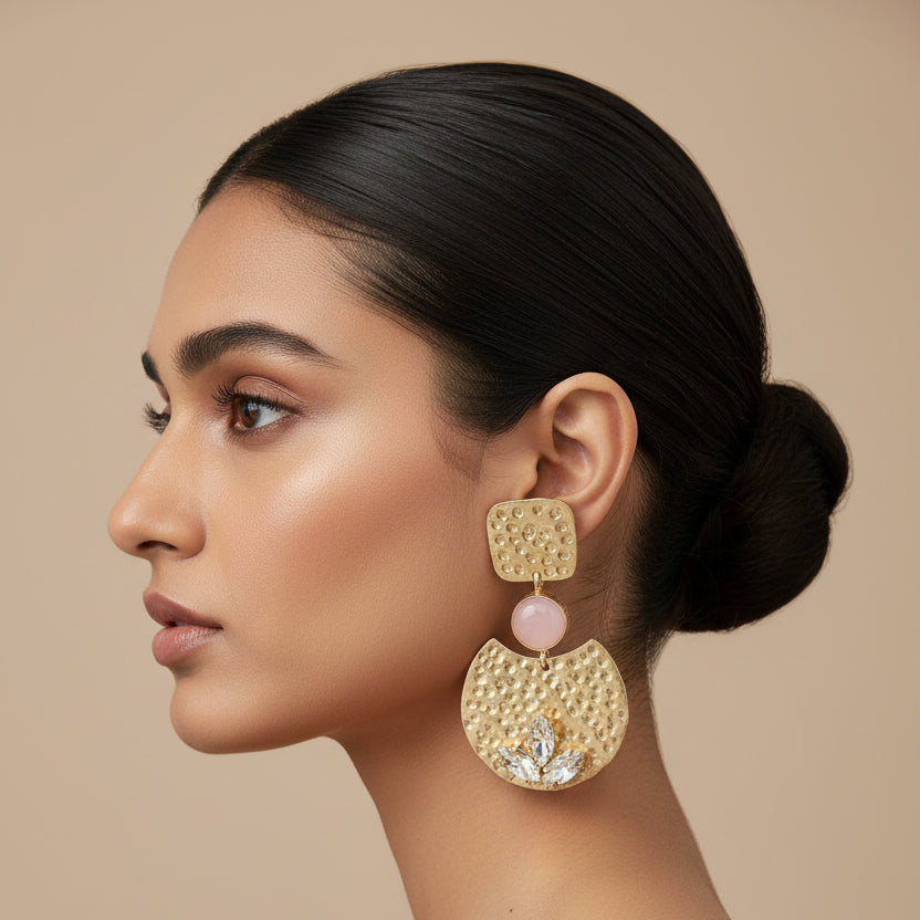 Maroon Stone Brass Earring