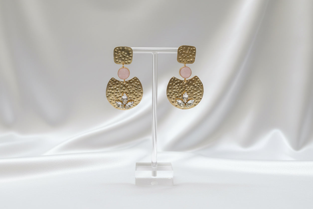 Maroon Stone Brass Earring