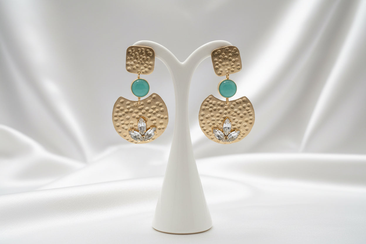 Maroon Stone Brass Earring