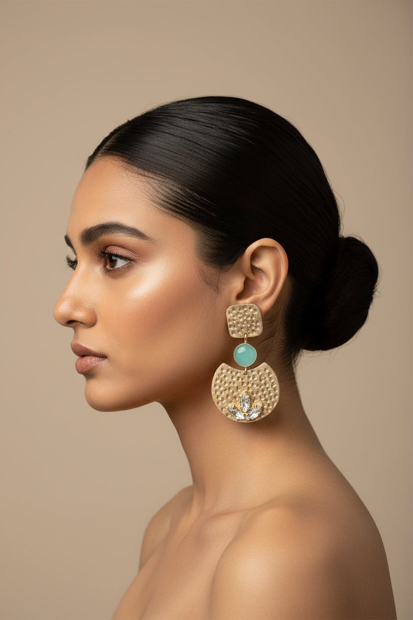 Maroon Stone Brass Earring