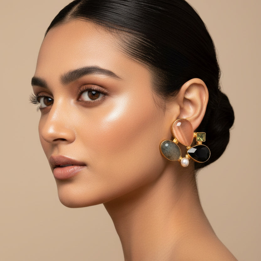 Blue and Maroon Peach Earrings