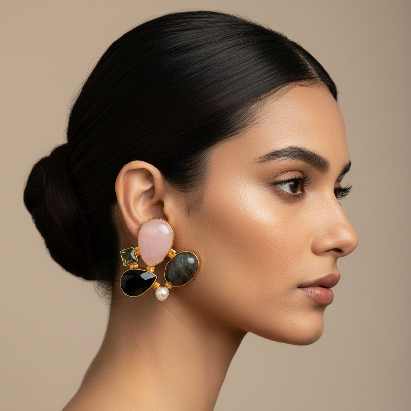 Blue and Maroon Peach Earrings