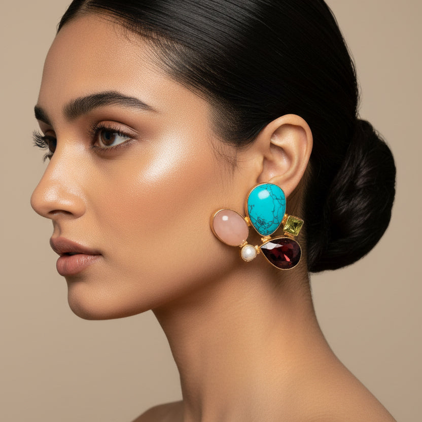 Blue and Maroon Peach Earrings