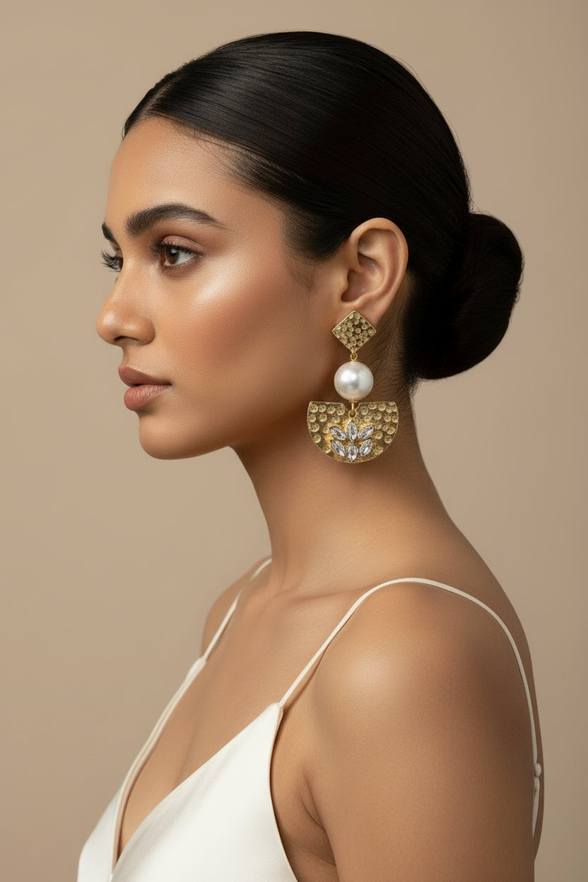 Maroon Stone Brass Earring