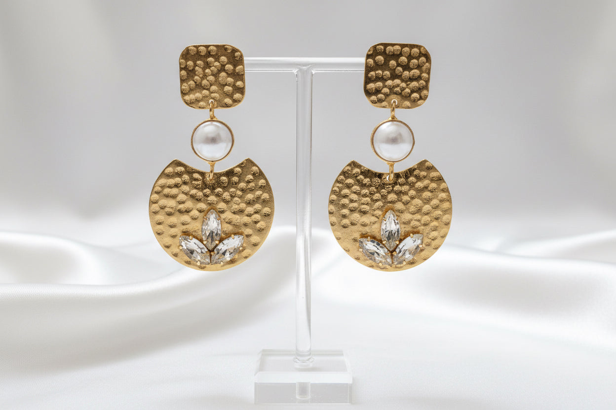 Maroon Stone Brass Earring