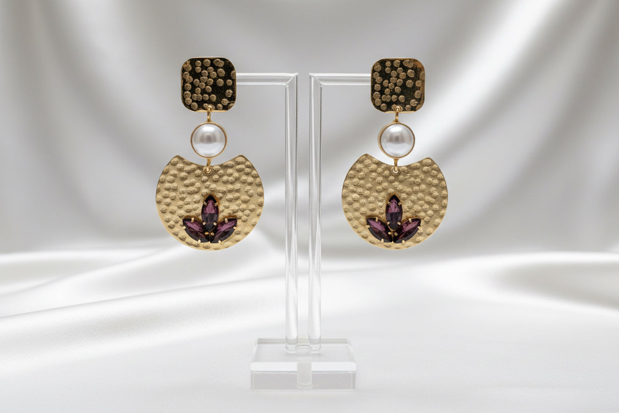 Maroon Stone Brass Earring