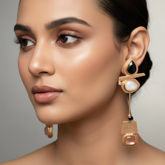 Black stone long dangler earrings 
