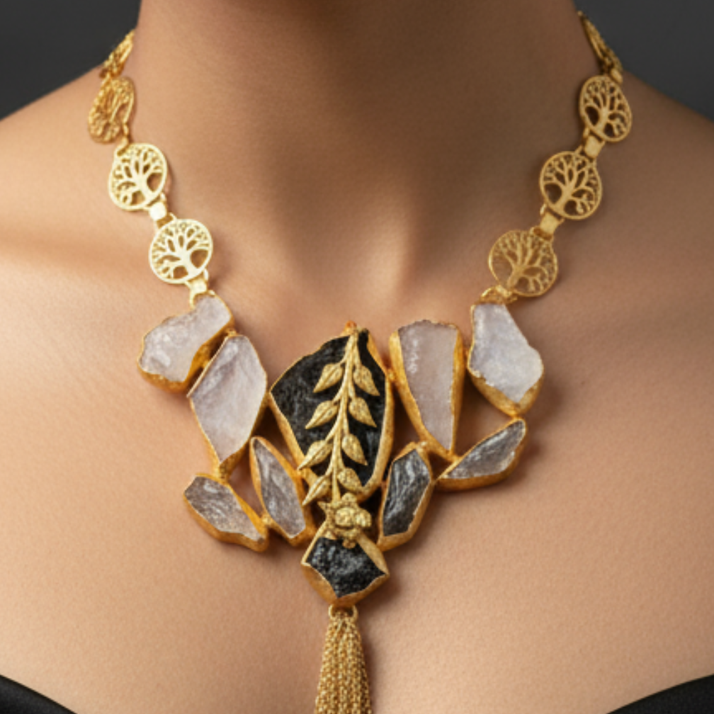 Black Stone  With Uncut stone Necklace