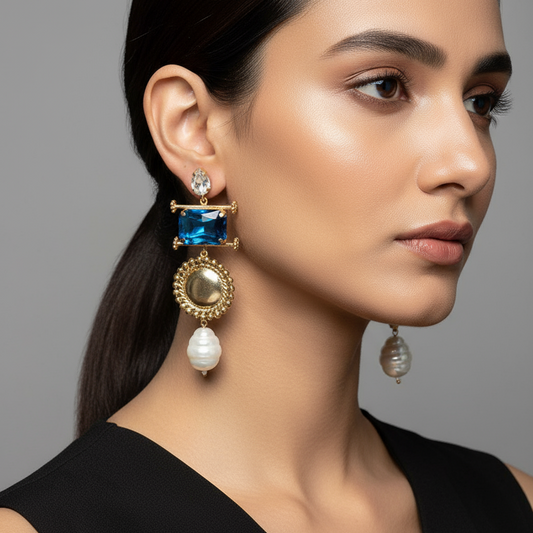 blue stone long earrings