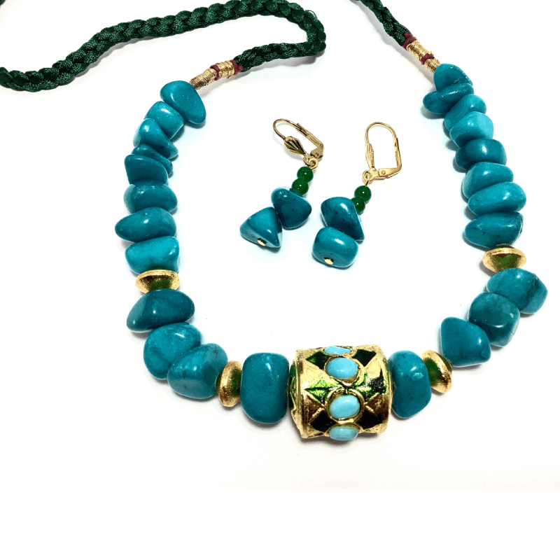 Turquoise Blue  Bead Necklace Set