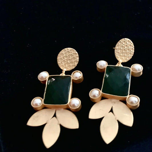 Bottle Green Square Earrings