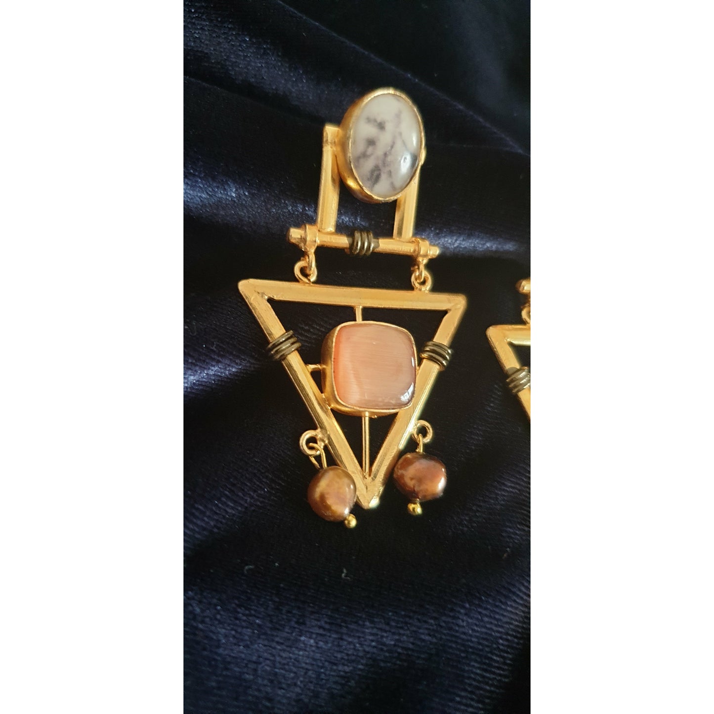 The Square and Triangle Earrings with Orange Opal