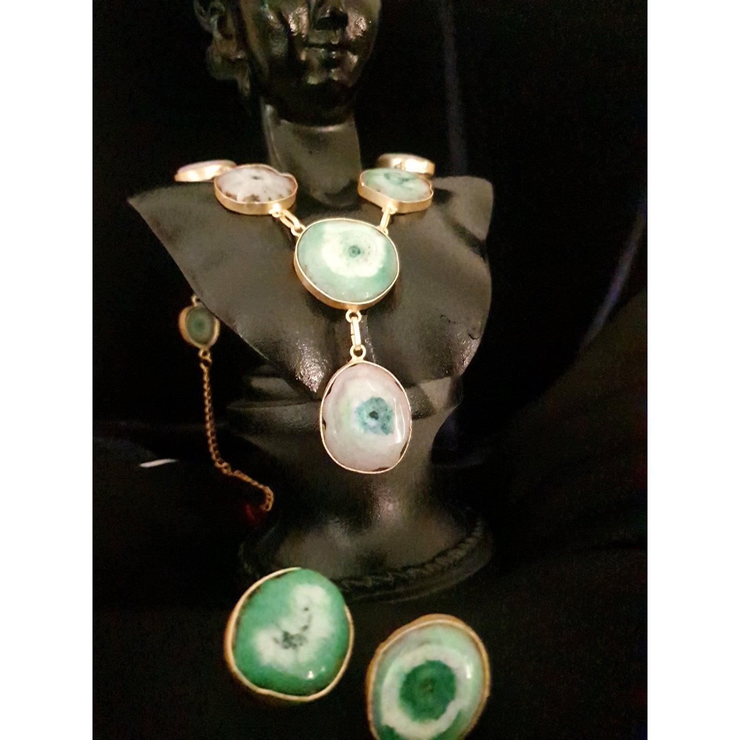 Green Druzy Stone Necklace Set