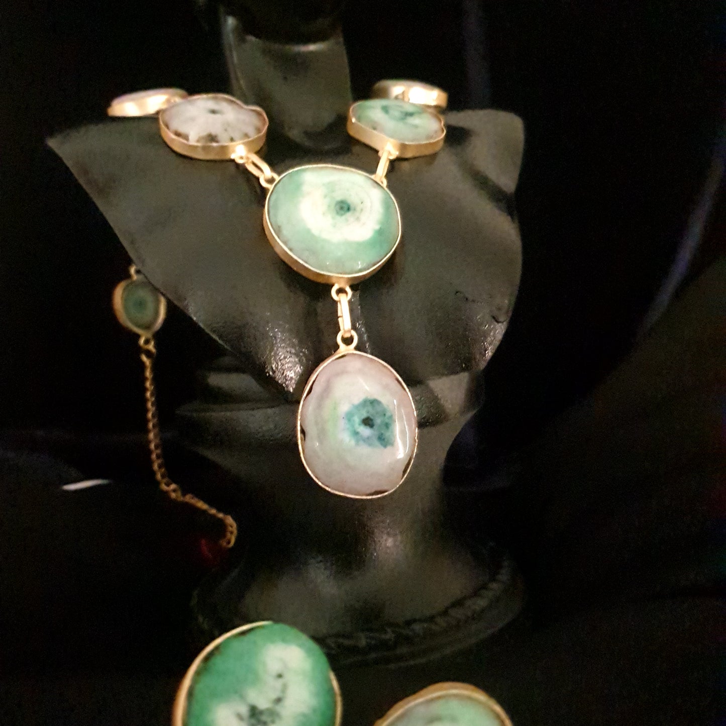 Green Druzy Stone Necklace Set