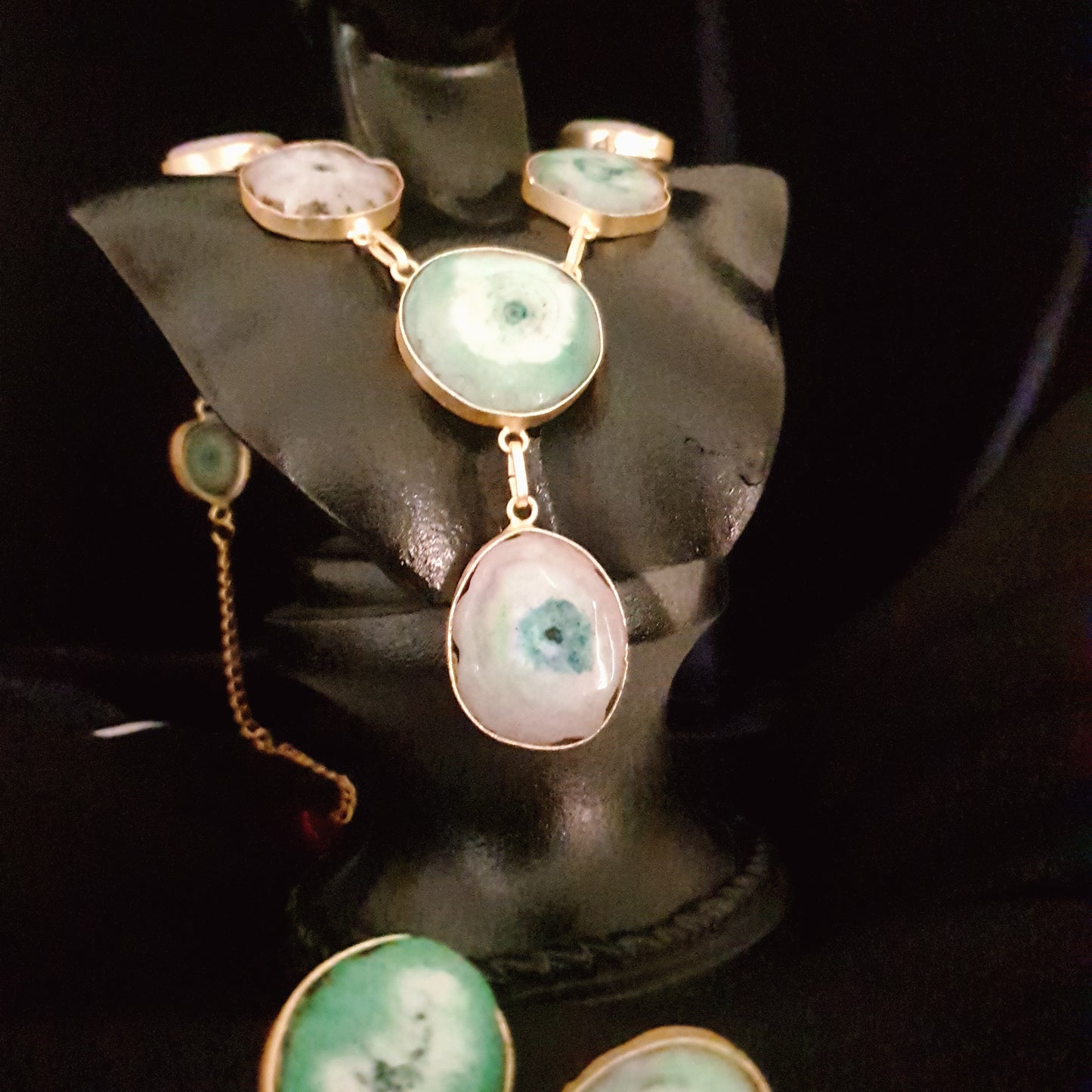 Green Druzy Stone Necklace Set