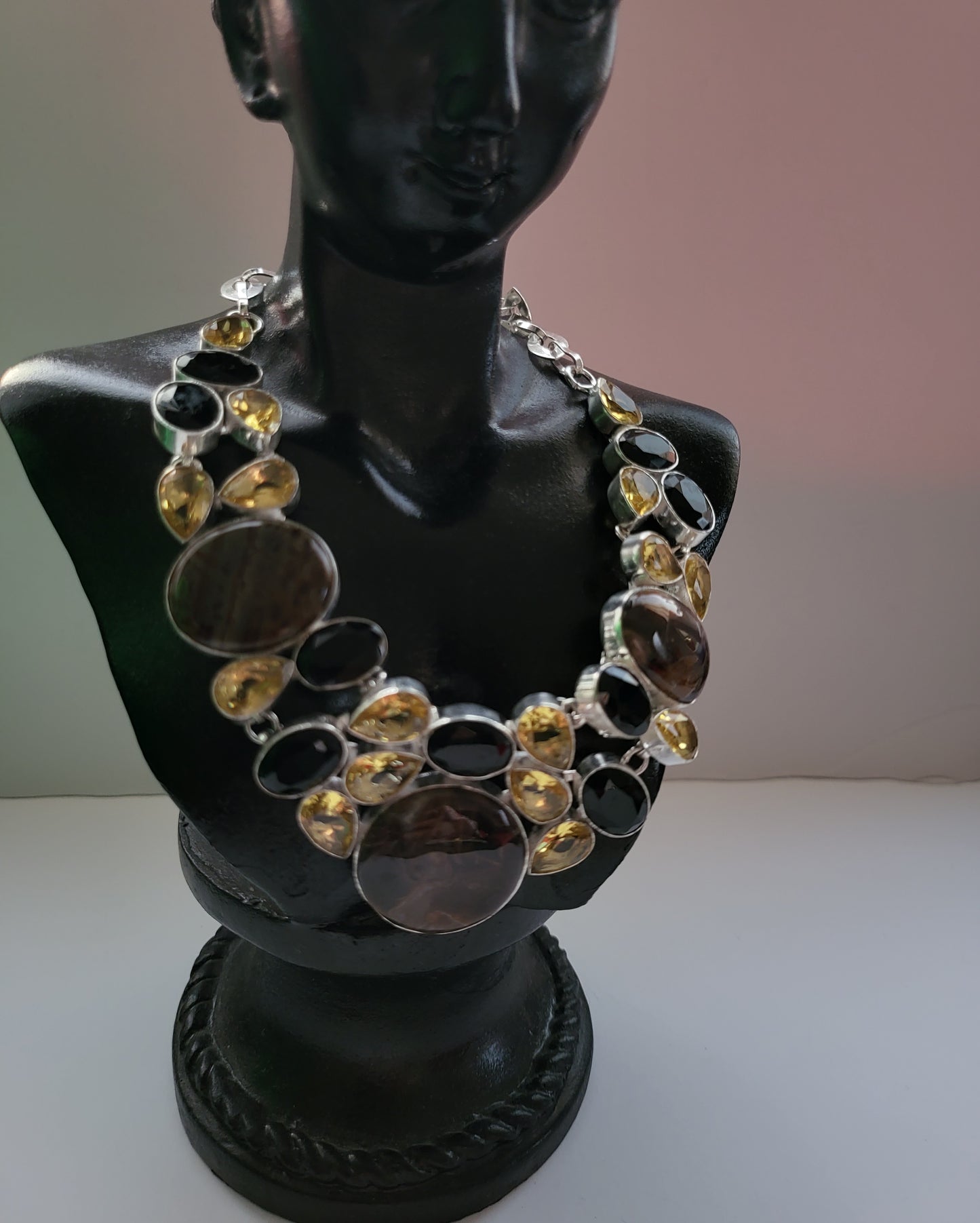 Topaz and Black Stone Necklace
