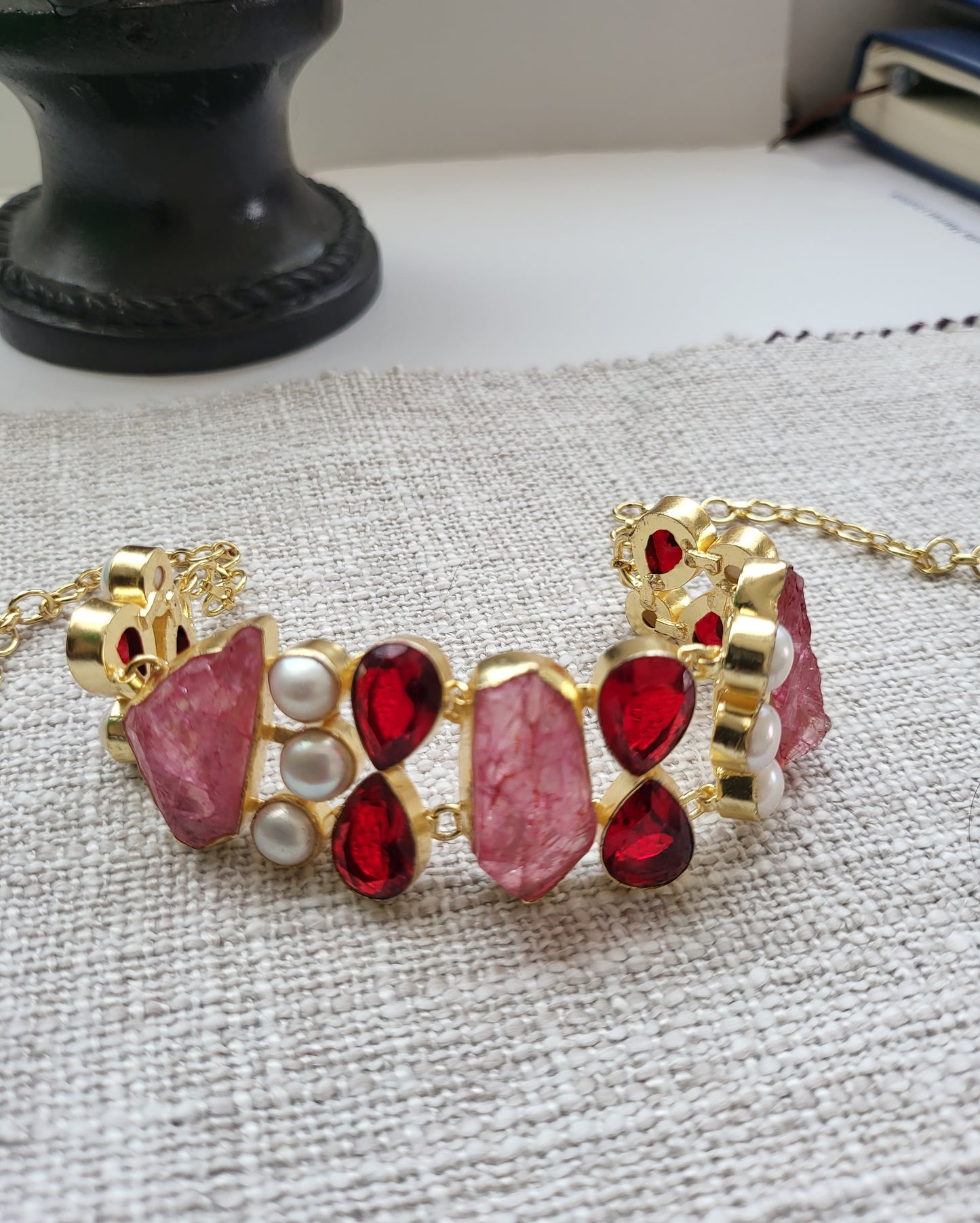 Pink and Red Stones Choker
