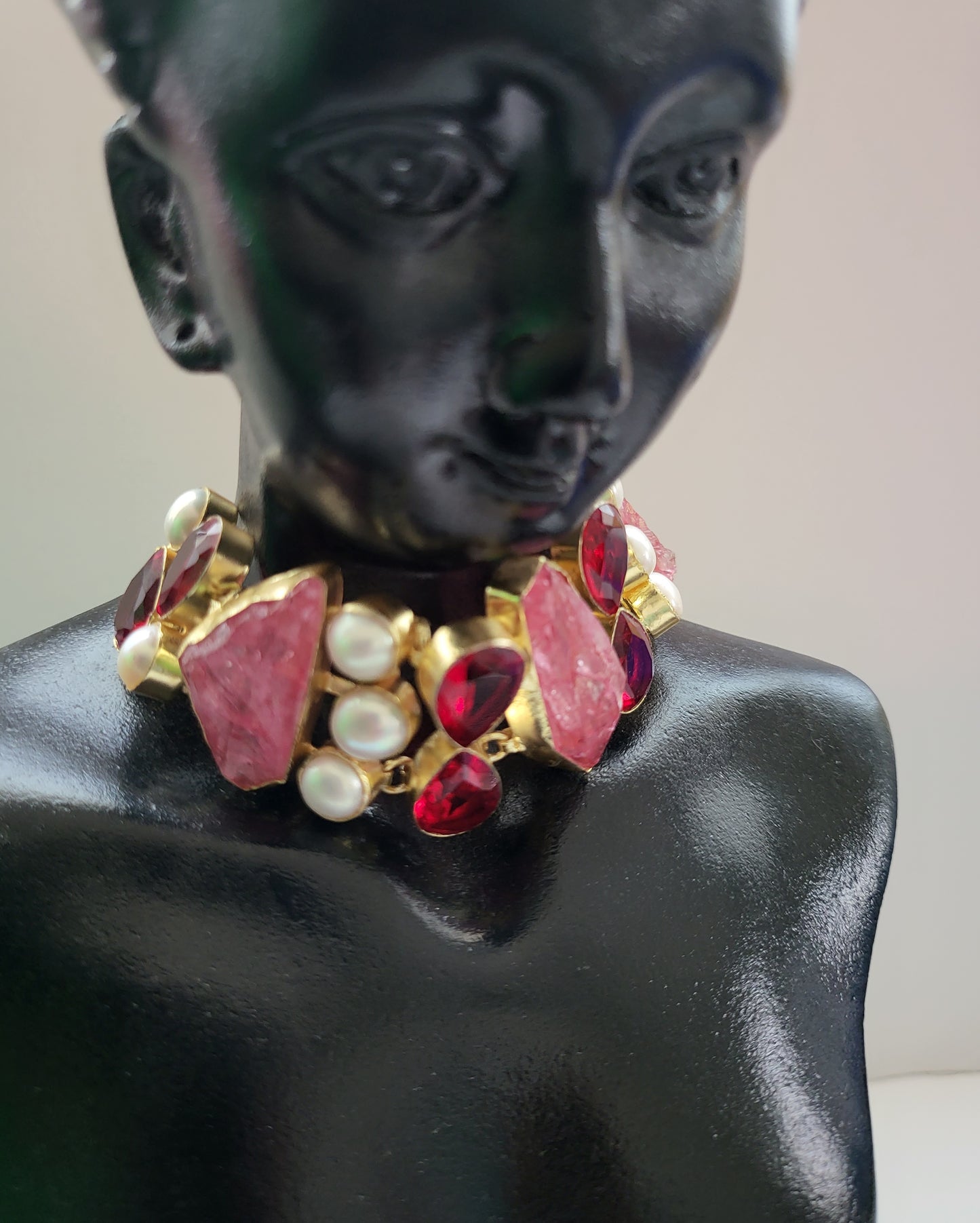 Pink and Red Stones Choker