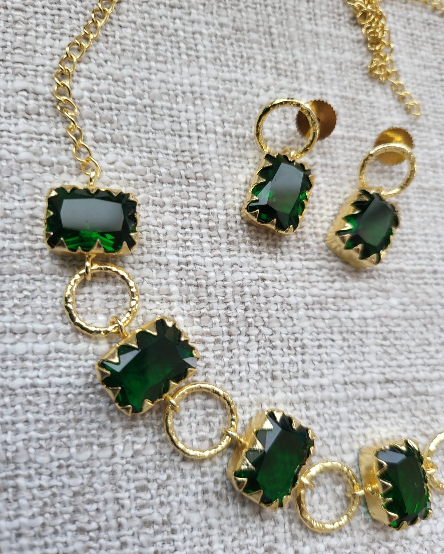 Square Green Stone Necklace Set